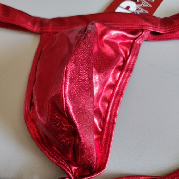 Miami Jock Small jockstrap cage straptrunk fetish shiny erotic red metallic NWT - Picture 5 of 15